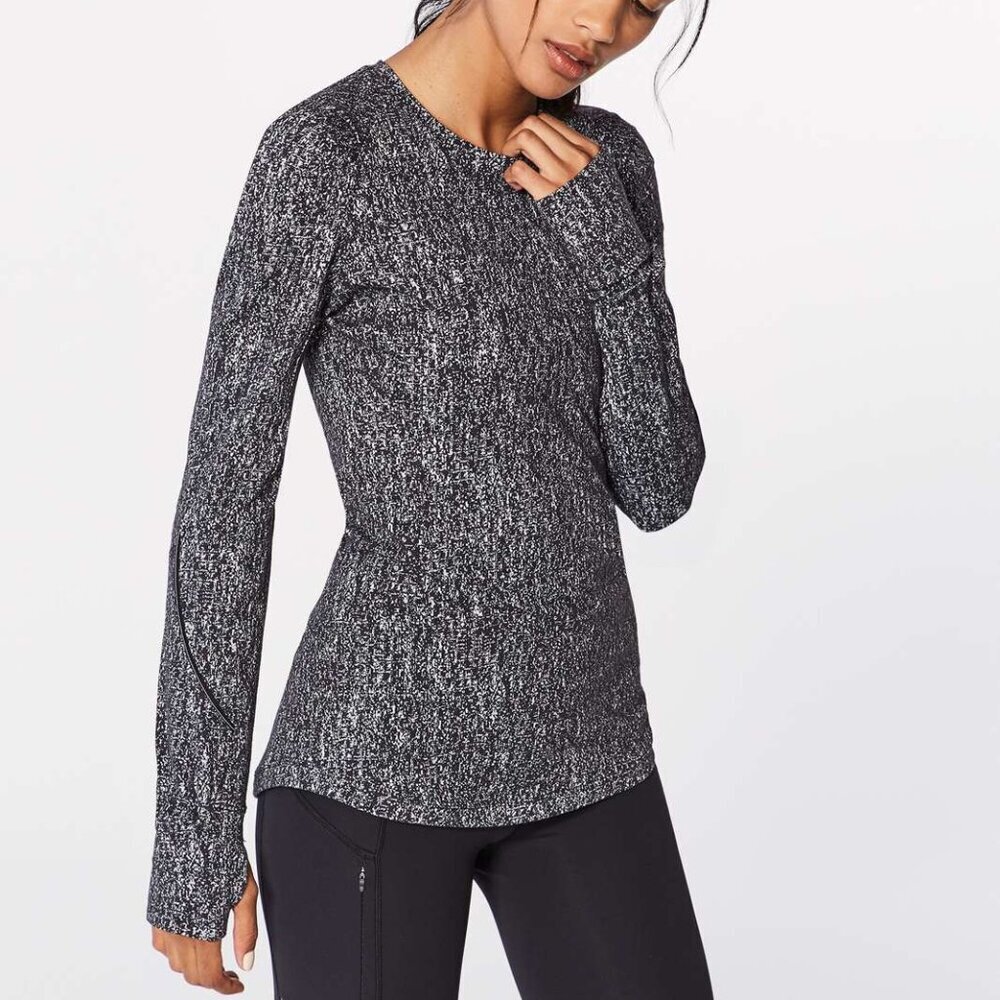 Lululemon Extra Mile Long Sleeve Running Shirt Jacquard Black White Sz 12